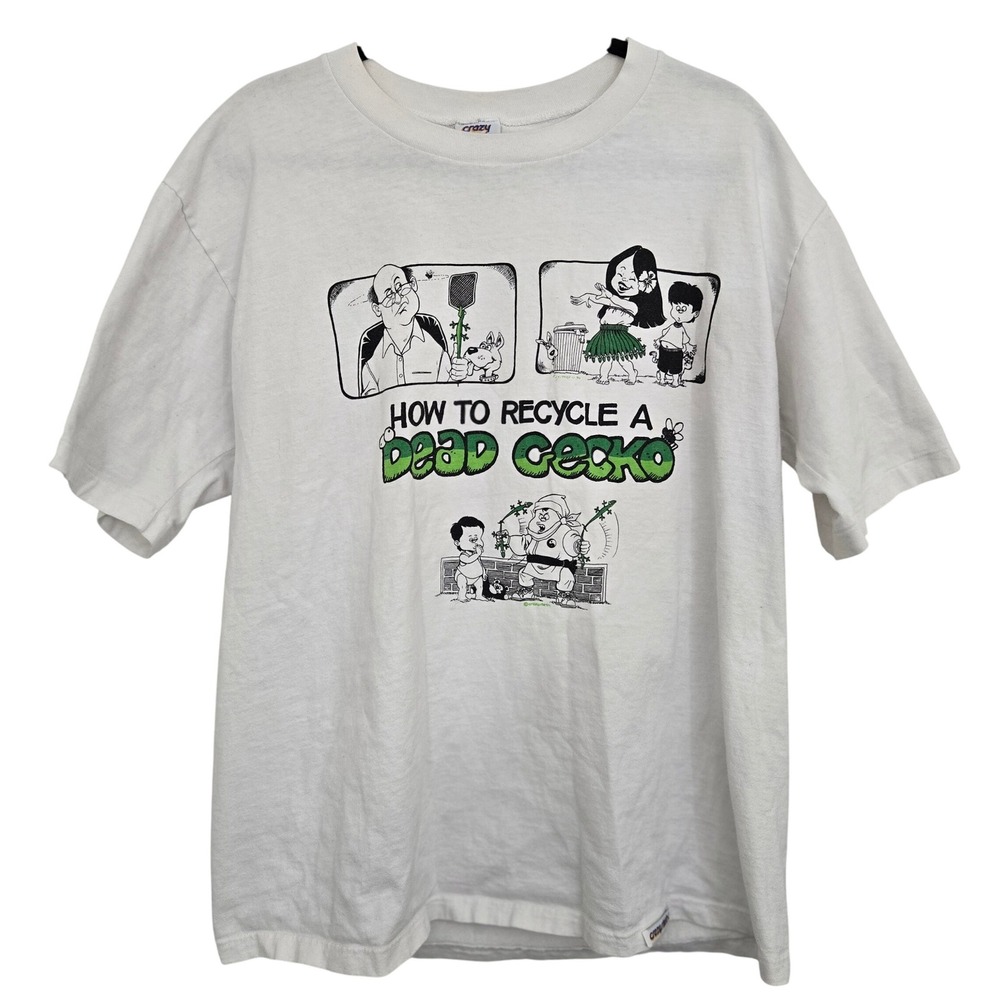 Vintage  90s Crazy Shirts Hawaii Dead Gecko T Shirt L MADE IN USA Novelty Humor‎